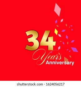 34 Year Anniversary Vector Template Design Illustration