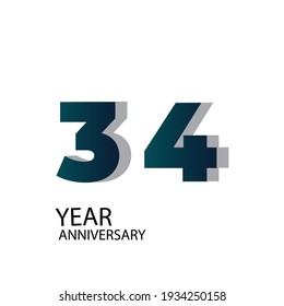 34 Year Anniversary Vector Template Design Illustration Blue Elegant White Background