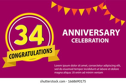 34 years anniversary celebration logo vector template design illustration