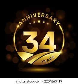 34 years anniversary, Anniversary celebration logo design. vector template illustration