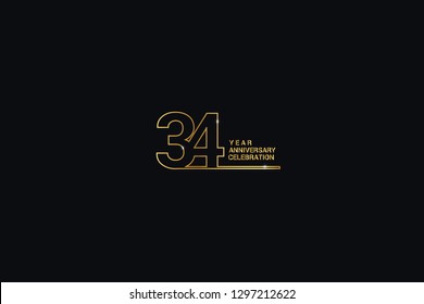 34 years anniversary celebration logotype. anniversary logo with golden and Spark light white color isolated on black background, vector design for celebration, invitation, greeting card-vector