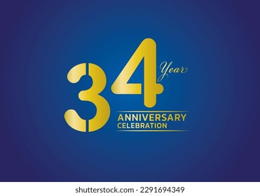 34 years anniversary celebration logotype gold color vector, 34th birthday logo, 34 number, anniversary year banner, anniversary design elements for invitation card and poster. number design vector