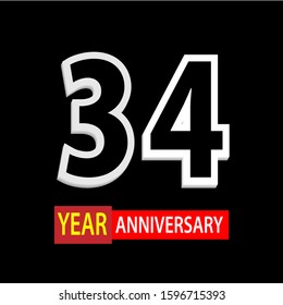 34 Years Anniversary Celebration Vector Template Design Illustration