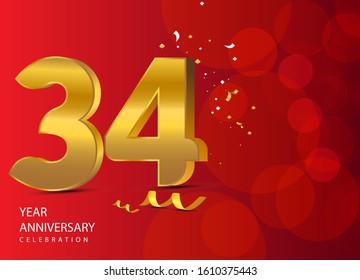 34 Years Anniversary Celebration Vector Template Stock Vector (Royalty ...
