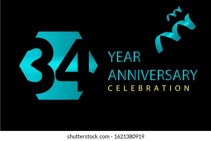 34 Years Anniversary Celebration Vector Template Design Illustration