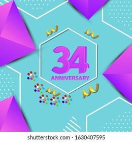 34 Years Anniversary Celebration Vector Template Design Illustration