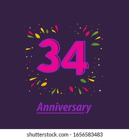 34 Years Anniversary Celebration Vector Template Design Illustration