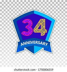 34 Years Anniversary Celebration Vector Template Design Illustration