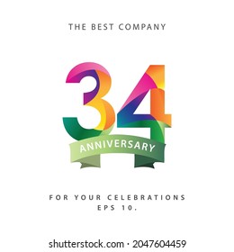 34 Years Anniversary Celebration Vector Template Design Illustration