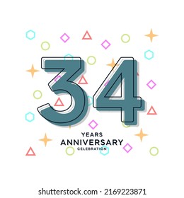 Ilustración de diseño de plantillas vectoriales de celebración de 34 años