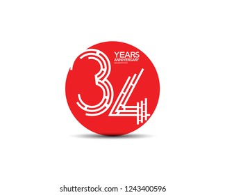 34 years anniversary design with labyrinth style inside red circle for celebration 