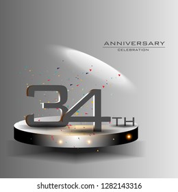 34 years anniversary design vector templates and illustrations, concepts in the future by giving a sci fi feel effect