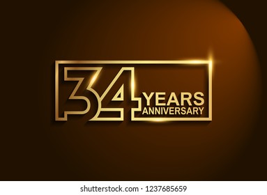 34 years anniversary golden design vector line style for company celebration