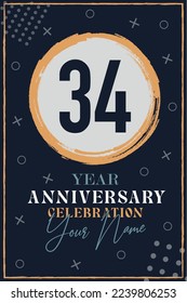 
34 years anniversary invitation card. celebration template  modern design elements  dark blue background - vector illustration