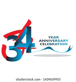34 years anniversary linked logotype with red color isolated on white background for company celebration event