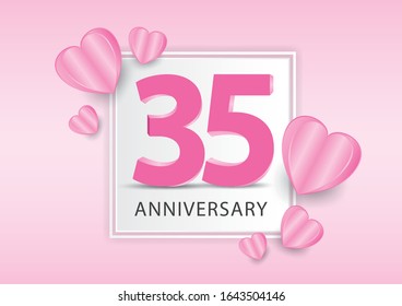 34 Years Anniversary Logo Celebration With heart background. Valentine’s Day Anniversary banner vector template