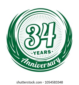 34 years anniversary. Anniversary logo design. 34 years logo.