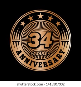 34 years anniversary. Anniversary logo design. Vector and illustration.