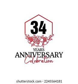 34 years anniversary logo, luxurious anniversary vector design celebration 