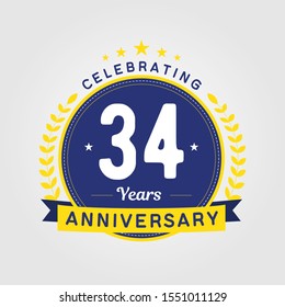 34 Years Anniversary Logo Template. Can be used for celebration event