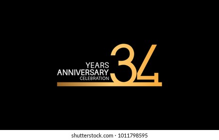 34 years anniversary logotype with single line golden and silver color for celebration 