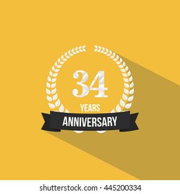 34 Years Anniversary with Low Poly Design and Laurel Ornaments