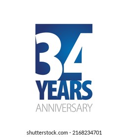 34 Years Anniversary negative space numbers blue white logo icon banner