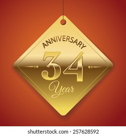 34 Years Anniversary poster / template/ tag design Vector