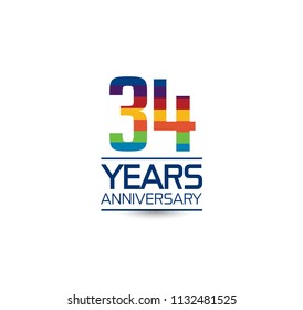 34 years anniversary rainbow color style simple design with white background for company celebration event