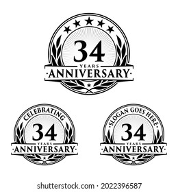 34 years anniversary set. 34th celebration logo collection. Vector and illustration. 