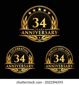 Se cumplen 34 años. Colección del logo de la 34ª celebración. Vector e ilustración. 