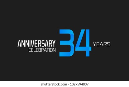 34 years anniversary simple design with blue and white color for celebration event
