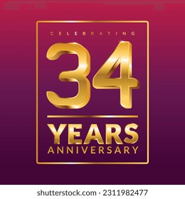 34 years anniversary vector banner template.birthday celebration banner with Golden numbers 