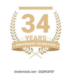 34 years anniversary vector icon, logo. Graphic design element with number and text composition for 34th anniversary.