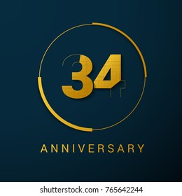 34 Years Anniversary Vector Logo Design Isolated on Dark Background

