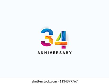 34 Years colorful Anniversary design with Low Poly style font number isolated on white background.