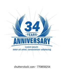 34 years design template. Anniversary vector and illustration template.