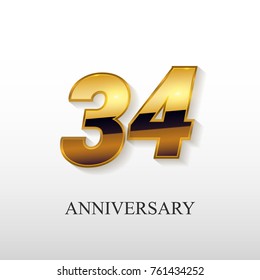 34 Years Golden Anniversary Vector Logo Design Isolated on White Background 