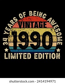 34 Years Old of Being Awesome Born in 1990 Legend Retro Vintage Birthday Ideas for Men Women