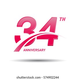 34 years pink anniversary. business, coorporate, wedding, love, valentine logo celebration