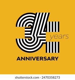 34 years retro anniversary vector template template design illustration