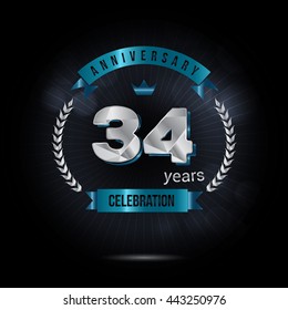 34 Years Silver anniversary logo, low poly design number