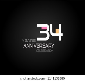 34 years simple black background with elegance white anniversary and orange, pink color accent