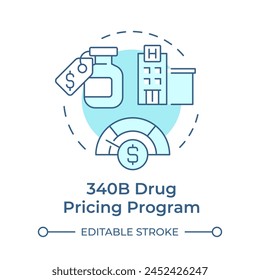 340B Drug pricing program soft blue concept icon. Public service, care facility. Patient support. Round shape line illustration. Abstract idea. Graphic design. Easy to use in infographic, article