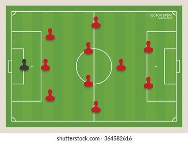  3:4:1:2 - Soccer game formation tactics on green field. Planning position for coach. Vector illustration.