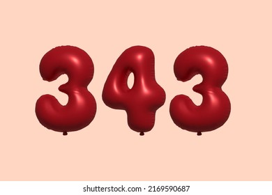 343 3d number balloon made of realistic metallic air balloon 3d rendering. 3D Red helium balloons for sale decoration Party Birthday, Celebrate anniversary, Wedding Holiday. Vector illustration