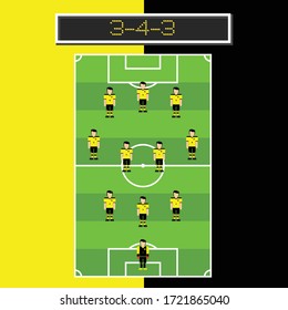 3-4-3 soccer formation with man player in pitch vector image