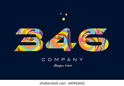 346 number digit numeral logo colored colorful rainbow acrylic modern creative vector icon design template