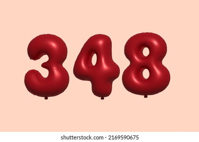 348 globo 3d número hecho de renderización 3d de globo metálico realista. Globos 3D de helio rojo para la venta decoración Fiesta Cumpleaños, Celebración de Aniversario, Fiesta de la Boda. Ilustración del vector