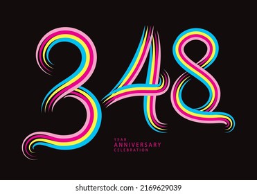 348 number design vector, graphic t shirt, 348 years anniversary celebration logotype colorful line,348th birthday logo, Banner template, logo number elements for invitation card, poster, t-shirt.